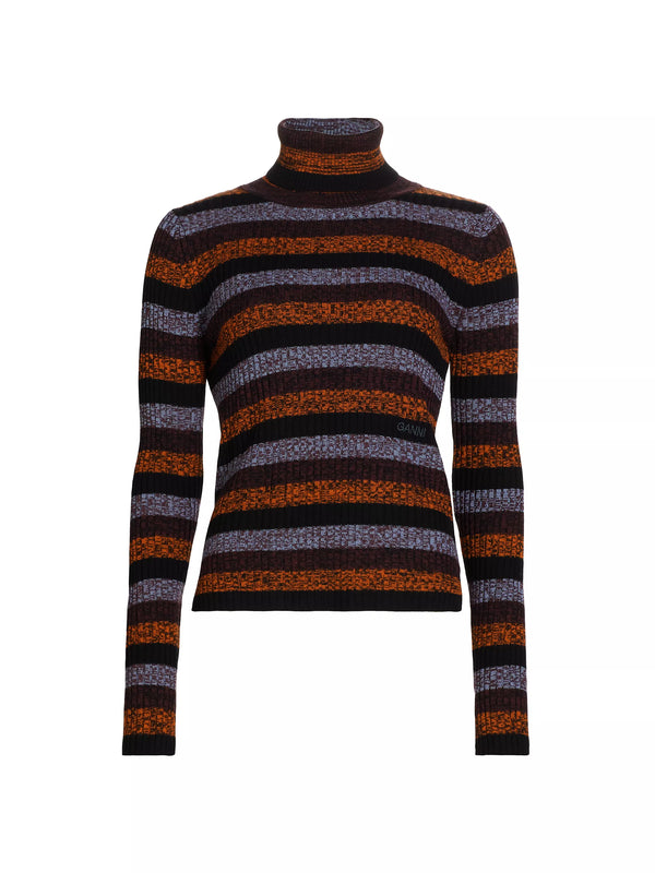 Striped Merino Wool Turtleneck Sweater -