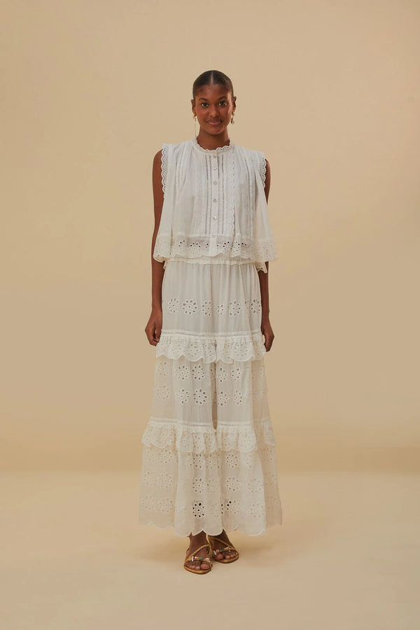 Off-White Low Waist Organic Cotton Maxi Skirt