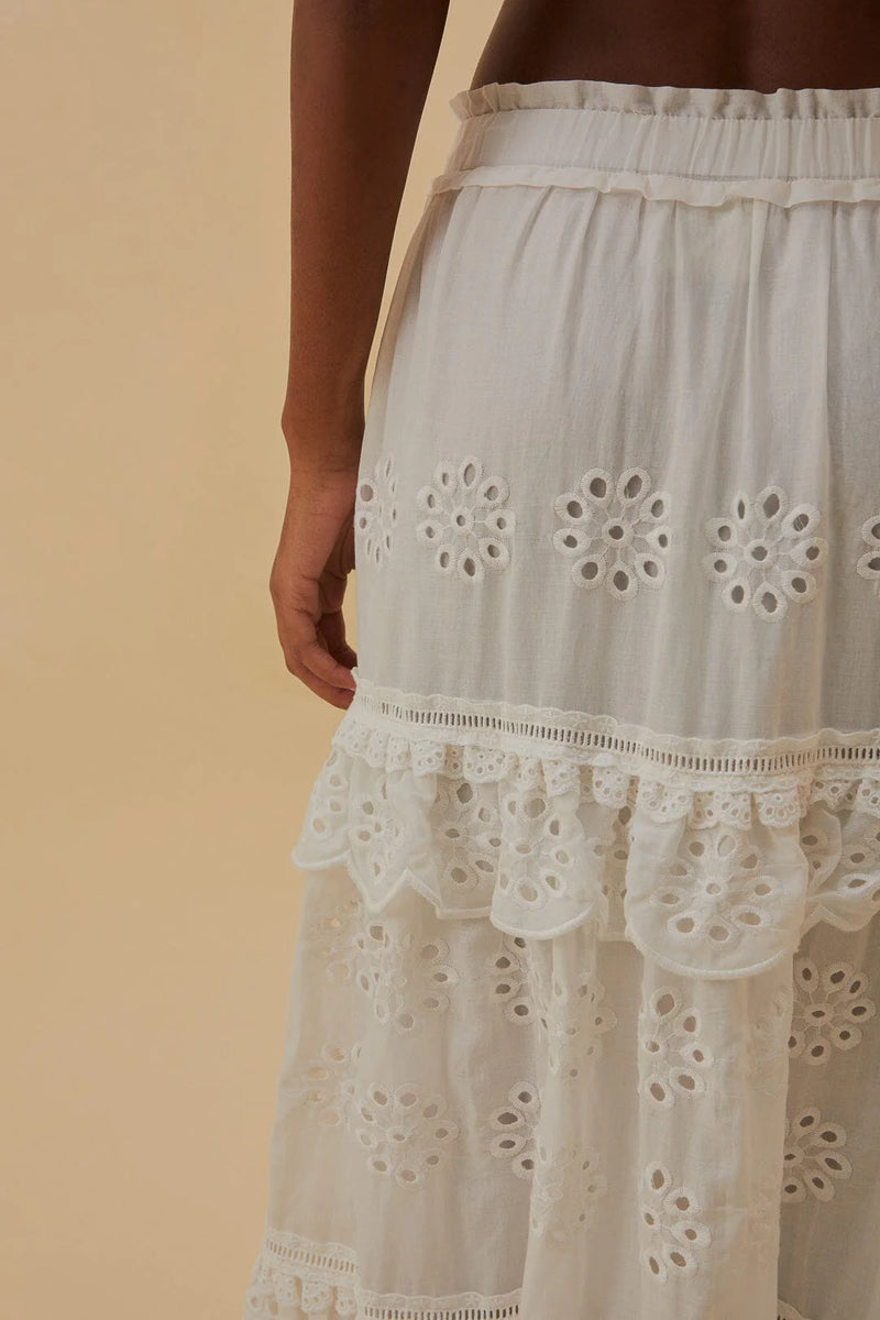 Off-White Low Waist Organic Cotton Maxi Skirt