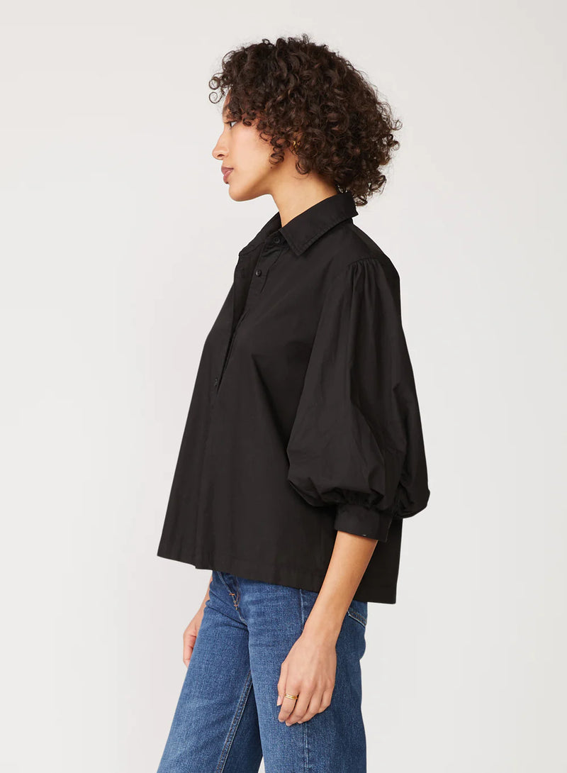 Structured Poplin Puff Sleeve Shirt in Black