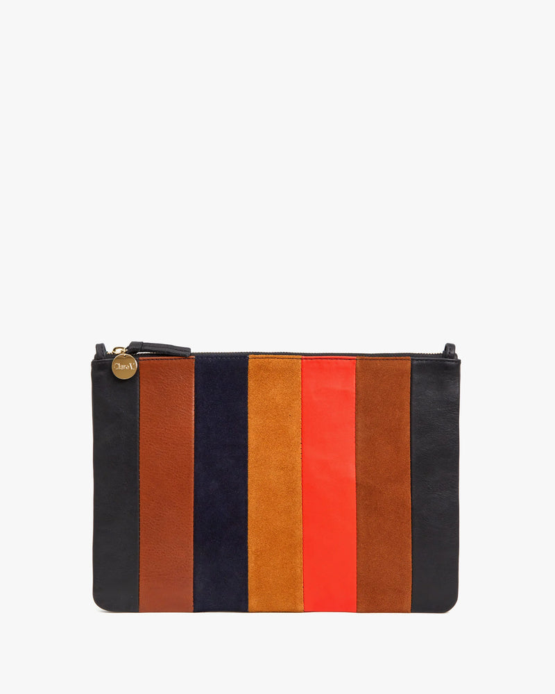 Flat Clutch w/ Tabs Suede / Nappa / Rustic Patchwork