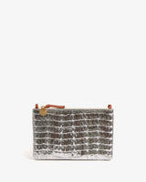 Wallet Clutch w/ Tabs Silver Metallic Croco + Snake Chain