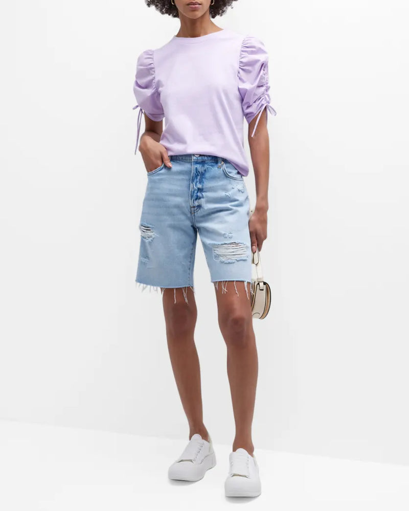 Ruched-Sleeve Tee - Lilac