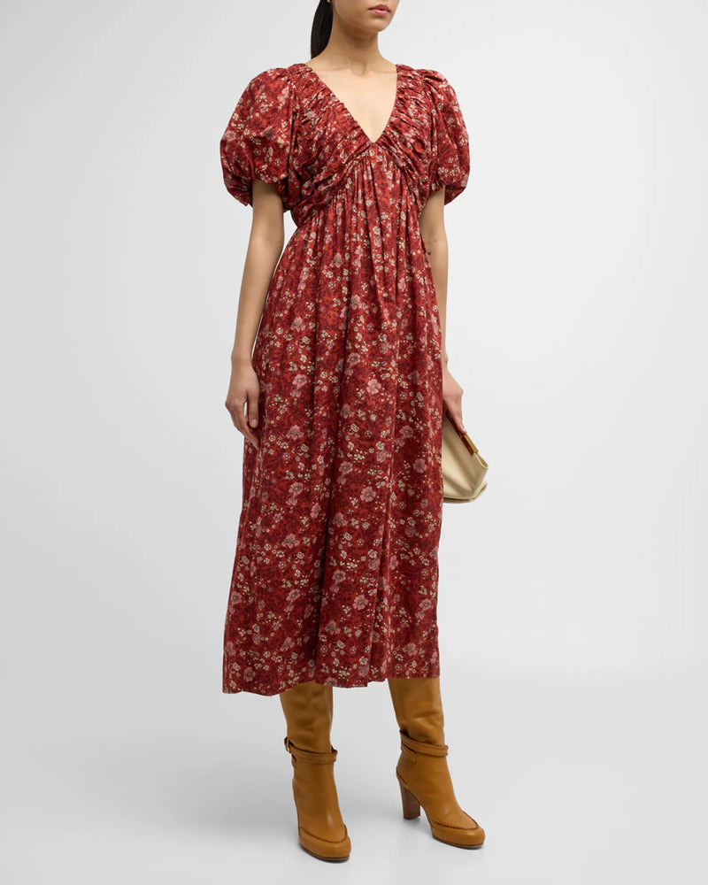 The Gallery Floral Ruched Midi Dress