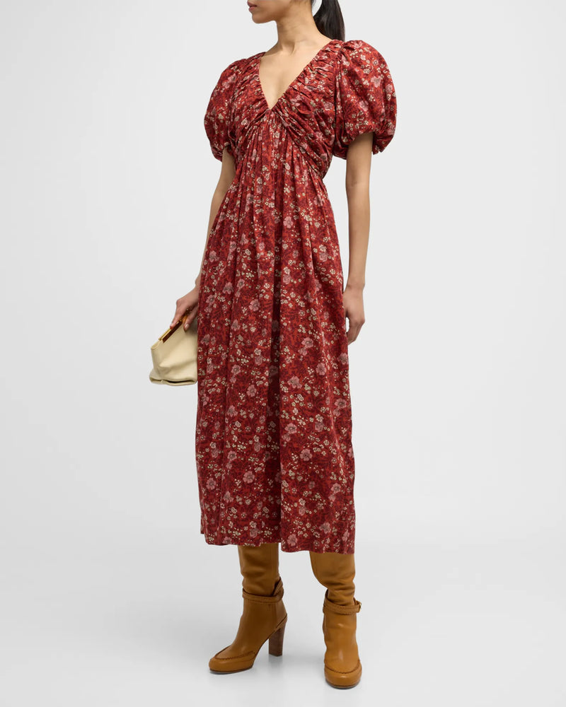 The Gallery Floral Ruched Midi Dress