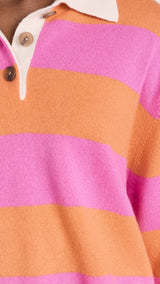 Cashmere Cropped Striped Polo - FONDANT PINK/BRIGHT TANGERINE